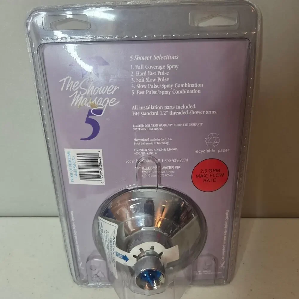 Teledyne Water Pik Original Shower Massage 5‑Setting Showerhead Energy Saver NIB
